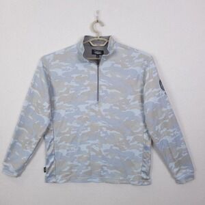 Straight Down Pullover Mens Large Blue Camo 1/4 Zip Long Sleeve Golf Performance